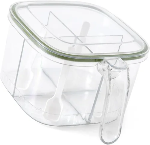 Vista 4 de TOPINCN Caja de condimentos con 4 compartimentos con tapa y 4 cucharas de servir, recipiente transparente para condimentos, contenedor de cocina