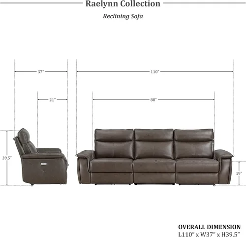 Vista 2 de Lexicon Raelynn Power - Sofá reclinable doble, color marrón oscuro