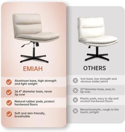 Vista 4 de EMIAH Silla de escritorio de oficina sin ruedas, acolchada en PU, con respaldo medio ergonómico para el hogar, silla de computadora cómoda