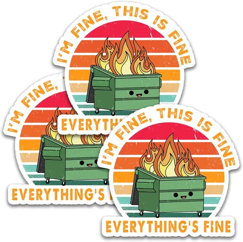 Vista 2 de 314PI Adhesivo con texto en inglés "I'm Fine" para contenedor de fuego, asistente de agua, adhesivo troquelado para laptop, teléfono, botella