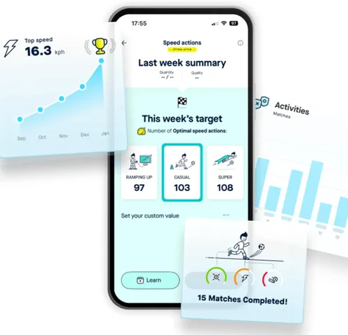 Vista 5 de Playermaker 2.0 Rastreador inteligente de fútbol para tacos, más de 25 métricas técnicas y físicas de entrenamiento de fútbol, 12 meses de acceso a