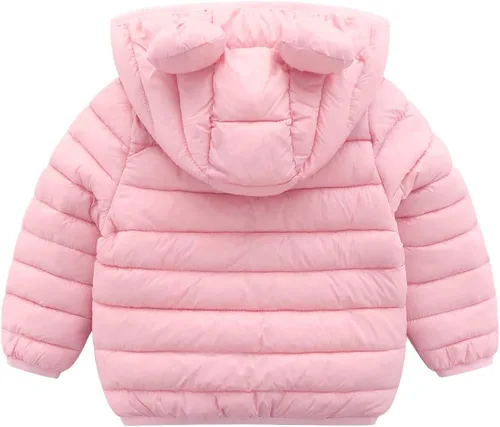 Vista 2 de XMWEALTHY Abrigos de invierno para bebés niños y niñas, con capucha de oso y plumón, para niños pequeños, ligeros, acolchados, para exteriores, 6M-3T