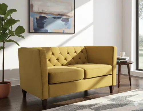Vista 42 de Container Furniture Direct Muebles clásicos con capitoné y modernos para sala de estar, sofá universitario con relleno, cómodo sofá biplaza de Gris