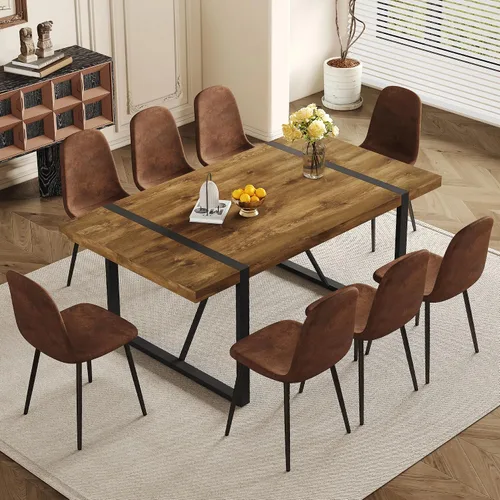 Vista 13 de Juego de mesa de comedor rústica de 5 piezas para 4 personas, mesa de comedor rectangular de madera moderna de mediados de siglo de 55 pulgadas