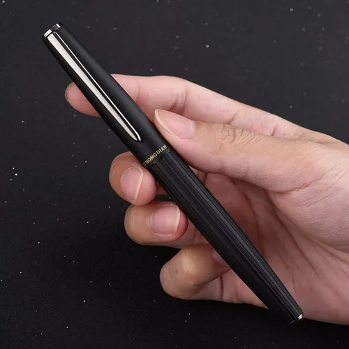 Vista 7 de Hongdian A3 - Juego de estuche de pluma estilográfica de aluminio negro mate, diseño de lujo, instrumento de escritura suave con convertidor