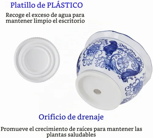 Vista 3 de HakkaGirl Chinese - Pequeña maceta de porcelana azul y blanca. Azul y blanco - Decoración artística