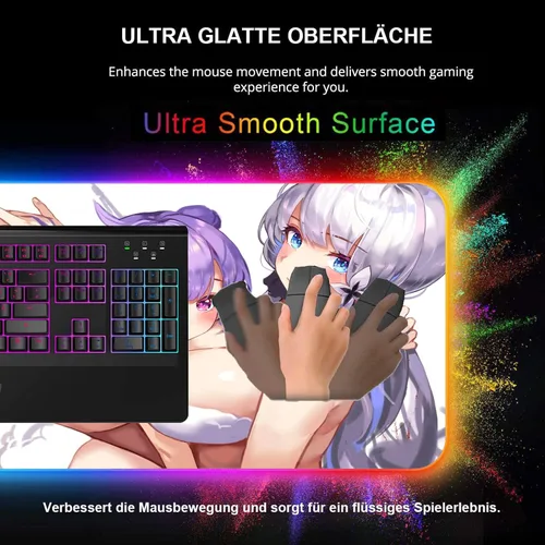 Vista 6 de RGB Anime Girl Sexy Butt Breasts Chest Backlight Large Mouse Pad Gaming LED Gamer Desk Mat Keyboard Mats Mause Pads XXL Pc 35.43 inch x15.74 inch -A7