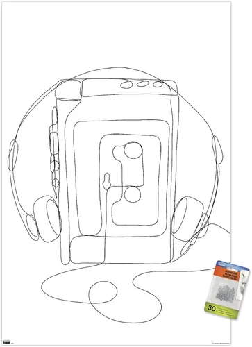 Vista 7 de Trends International LÍNEA Y CEPILLO - Póster de pared de reproductor de cassette de línea continua con pasadores