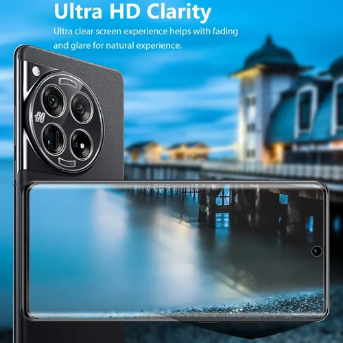 Vista 4 de Paquete de 2+2 protectores de pantalla de vidrio templado para OnePlus 12R + protector de lente de cámara, película de vidrio templado curvado 3D
