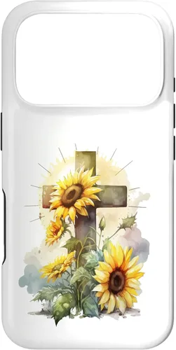 Vista 30 de Faith Christian Cross Watercolor Sunflower Flowers Case for iPhone 17