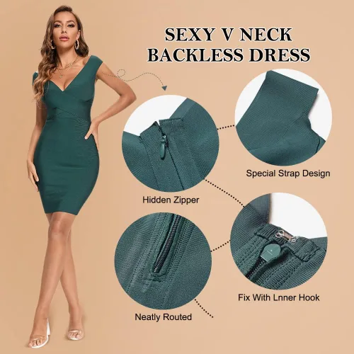 Vista 5 de BEAUKEY Vestido mini con cuello en V profundo HLBandage Bodycon