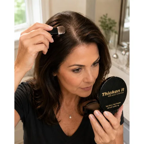 Vista 8 de Thicken It - Polvo para el cabello con cobertura 100% del cuero cabelludo, rojo, sin talco, 0.32 onzas, corrector de pérdida de cabello resistente