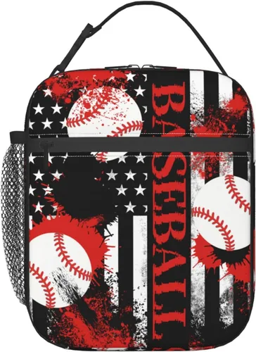 Vista 26 de Miaoquhe Lonchera de béisbol para hombres, bolsa de béisbol con bandera estadounidense para mujeres, bolsa de almuerzo para niños, bolsa de almuerzo