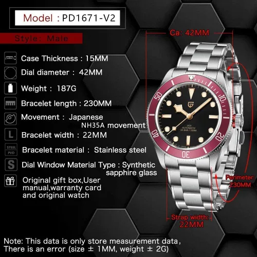 Vista 6 de HaiQin Pagani Design 1671 Men's Automatic Watches for Men Stainless Steel Band NH35 Movement 100M Waterproof Self Winding Sport Wrist Watch
