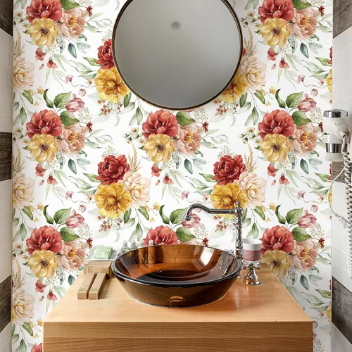 Vista 6 de VaryPaper Papel tapiz floral vintage para despegar y pegar, 17.7 x 78.7 pulgadas, papel tapiz de peonía de acuarela, papel de contacto floral, papel