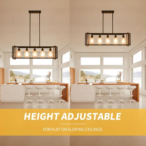 Vista 5 de Lámpara de comedor, lámparas negras de 5 luces para comedor, iluminación de isla de cocina de granja, luces colgantes para isla de cocina, lámpara