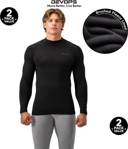 Vista 6 de DEVOPS Paquete de 2 camisetas térmicas de compresión de manga larga con cuello alto para hombre negro (Black / Wine)
