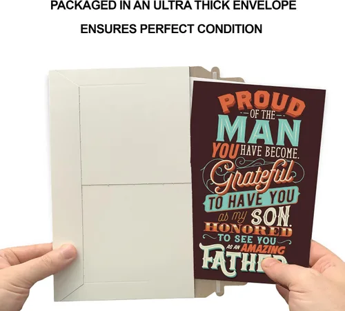 Vista 5 de Prime Greetings Tarjeta del día del padre para hijo, hecha en Estados Unidos, ecológica, tarjeta gruesa con sobre de primera calidad de 5 x 7.75