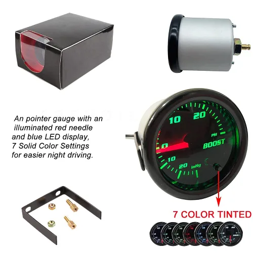 Vista 2 de 2" 2.047 in 7 ajuste de color Turbo Boost Gauge con manual universal 0-30PSI en kit de controlador de refuerzo de cabina