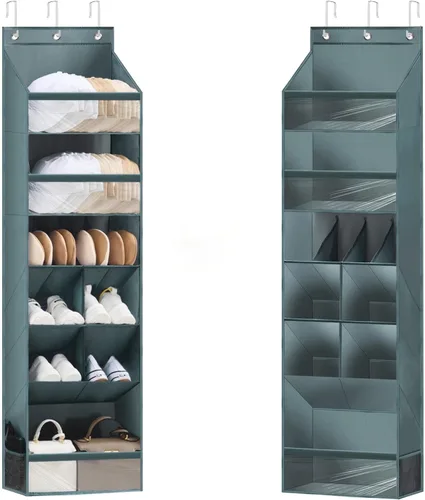 Vista 3 de Organizador sobre la puerta con 6 niveles y 11 bolsillos, organizador de puerta colgante multiusos con bolsillos transparentes, almacenamiento