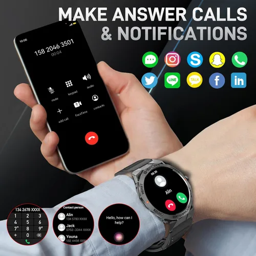 Vista 4 de Military Smart Watch for Men Make Call Dodecagonal Metal Case Tactical Watch 1.43" AMOLED HD Big Screen Smartwatch Compatible with iPhone Android