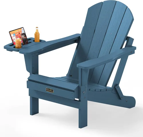 Vista 43 de SERWALL Silla Adirondack plegable para exteriores, silla de patio con portavasos - Ejército