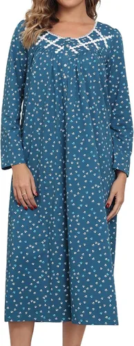 Vista 13 de Camisones largos de algodón para mujer, 100% algodón, vestido de noche de manga larga para mujer, ropa de dormir vintage A rosa