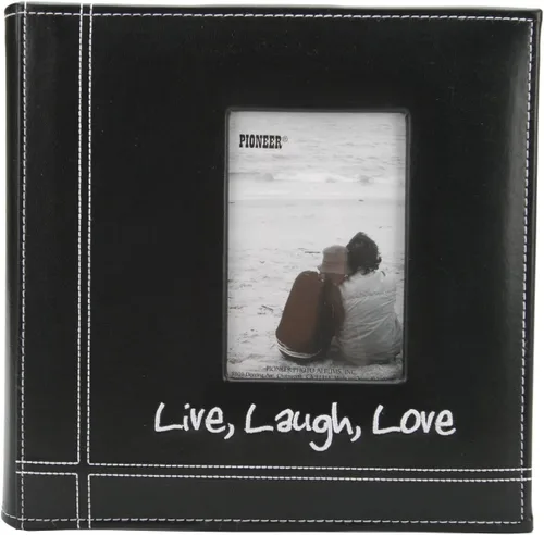 Vista 2 de Pioneer álbum de fotos bordado con inscripción "Live, Laugh, Love", marco de cuero sintético negro, para fotos de 4x6 pulgadas, PVC, Negro, 1