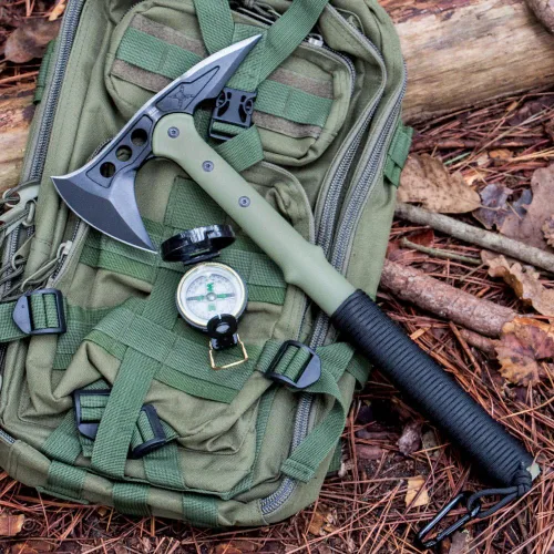 Vista 4 de United Cutlery - UC2836 M48 Ranger Hawk hacha con brújula 3 ⅞” Cast Stainless Steel Axe Piercing Spike Nylon Cord Wrapped Fiberglass Handle