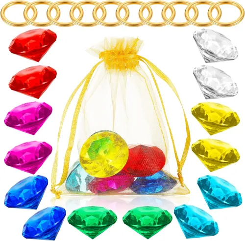 Vista 8 de Juego de 25 anillos redondos de oro, aleación de diamantes acrílicos, joyería de piedras preciosas, fiesta de Halloween, caza, pastel, ornamento