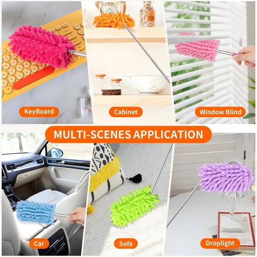 Vista 6 de Mini Plumero para Limpieza, Plumero de Mano Flexible de 360° con Poste Extensible, Plumero Pequeño Lavable para Interior de Coche, Oficina, Muebles