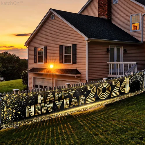 Vista 4 de KatchOn, Cartel de Feliz Año Nuevo 2024 – Grande 120 x 20 pulgadas Cartel de feliz año nuevo para patio Decoraciones de feliz año nuevo 2024