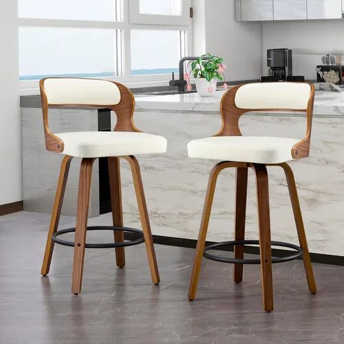 Vista 11 de VipDesk Taburetes de bar giratorios, Taburetes de bar de altura de mostrador de nogal con respaldo y brazos, Taburetes de bar tapizados modernos