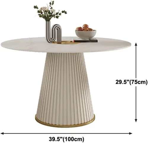 Vista 3 de LITFAD Mesa de comedor redonda de estilo moderno, mesa de restaurante de piedra blanca con base de pedestal Simplicity comedor muebles