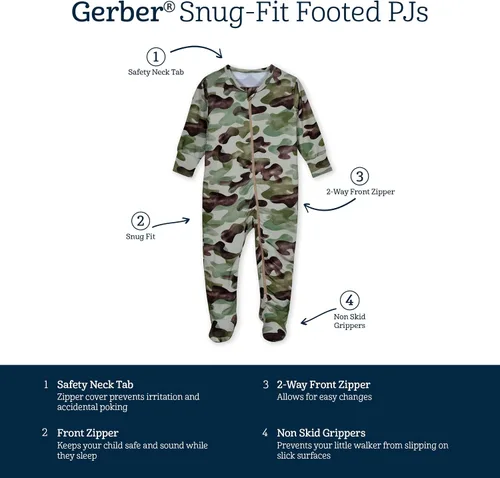 Vista 5 de Gerber Unisex Baby Toddler Buttery-Soft Snug Fit Footed Pajamas with Viscose Made with Eucalyptus