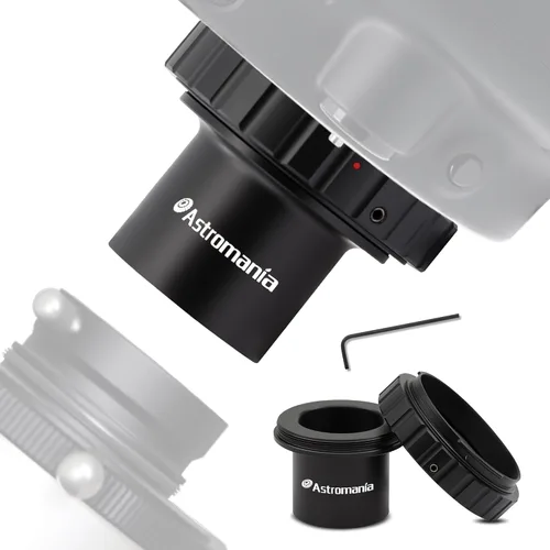 Vista 9 de Adaptador de cámara para telescopio Astromania, anillo T2 T y adaptador T M42x0.75 rosca macho a adaptador fotográfico de telescopio de 3.17 cm