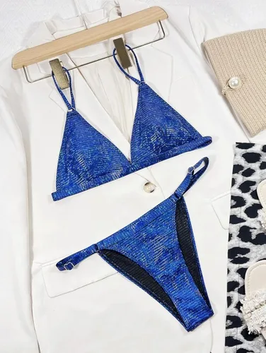 Vista 3 de YAUASOPA Bikini brillante para mujer, traje de baño de dos piezas con tanga