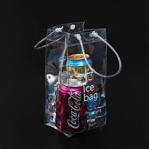 Vista 4 de Bolsa de vino de hielo, portátil, plegable, transparente, con asa, para fiestas, exteriores, champán, cerveza fría, vino blanco, bebidas frías