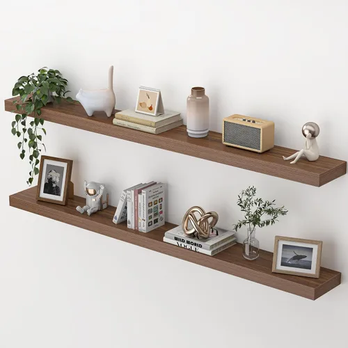 Vista 29 de Heimlove Estantes flotantes para pared, estante de 16 pulgadas para baño pequeño, almacenamiento montado y exhibición, estantes de madera para Negro