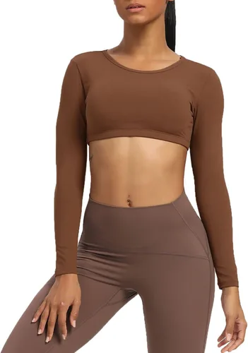 Vista 2 de Aoxjox Camiseta corta de manga larga para mujer, Clarissa sin espalda, para entrenamiento