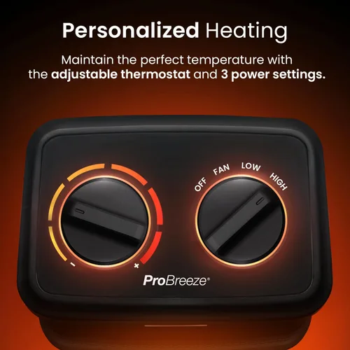 Vista 3 de Pro Breeze Calentador de espacio: calentador eléctrico portátil de 1500 W para uso en interiores, calentador de cerámica con termostato ajustable