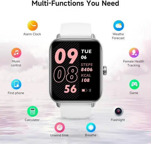 Vista 7 de Relojes inteligentes para hombres, pantalla HD de 1.85 pulgadas, compatible con iPhone/Android (responder/hacer llamadas), más de 110 modos Blanco