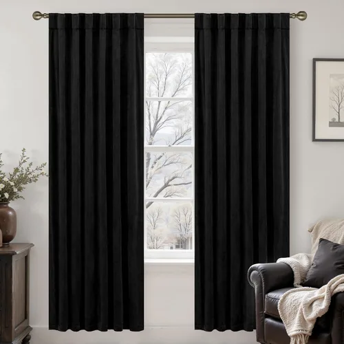 Vista 49 de LAMIT - Paneles de terciopelo beige para sala de estar de 72 pulgadas de largo, elegantes cortinas aisladas térmicamente e insonorizadas