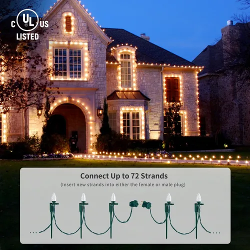 Vista 6 de SURAIELEC C9 Luces de Camino de Navidad, 25 PIES Luces de Navidad para Sendero con 25 Estacas, 25 Bombillas LED Blanco Cálido, Decoración Navideña