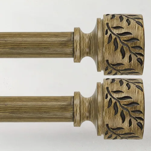 Vista 17 de Barras de cortina de madera boho para ventanas de 32 a 45 pulgadas, barra de cortina ajustable de 1 pulgada con remates de hojas de grano de madera