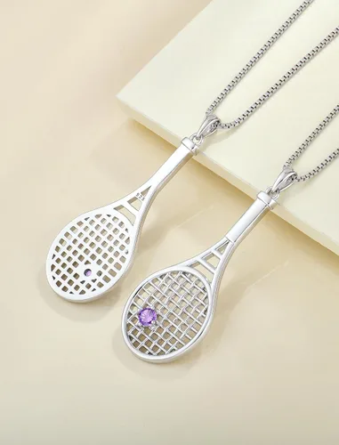 Vista 5 de YL Collar con colgante de raqueta de tenis de plata de ley 925 con piedras preciosas de amor, joyería deportiva para mujeres y hombres
