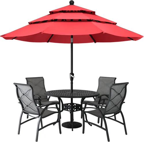 Vista 24 de ABCCANOPY Sombrilla solar de patio de 3 niveles de 11 pies, 32 luces LED Beige