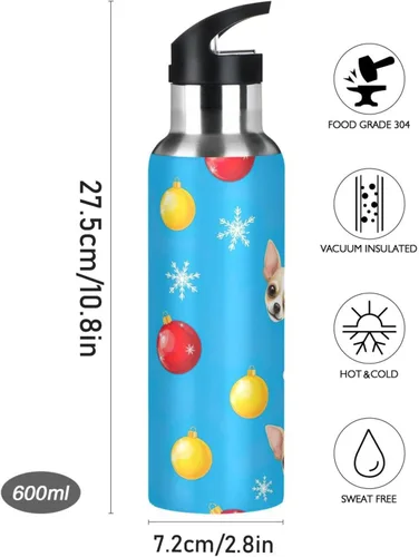 Vista 9 de Cute Dog Faces Stainless Steel Vacuum Insulated Water Bottle 20 Oz Leakproof Water Bottles, BPA-Free Sport Water Bottle