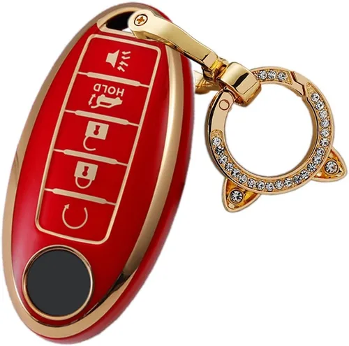 Vista 18 de ontto Protector de llavero de automóvil de 5 botones con llavero de TPU suave, borde dorado, guante para llaves Infiniti JX35 Q50 Q60 QX56 QX60 QX80