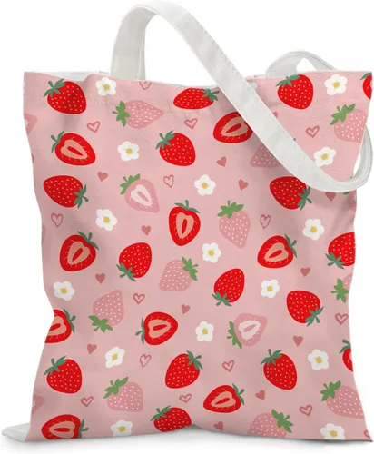 Vista 31 de Bolsa de lona estética para mujer, con cierre magnético a presión y bolsillo interior con cremallera, bolsa reutilizable